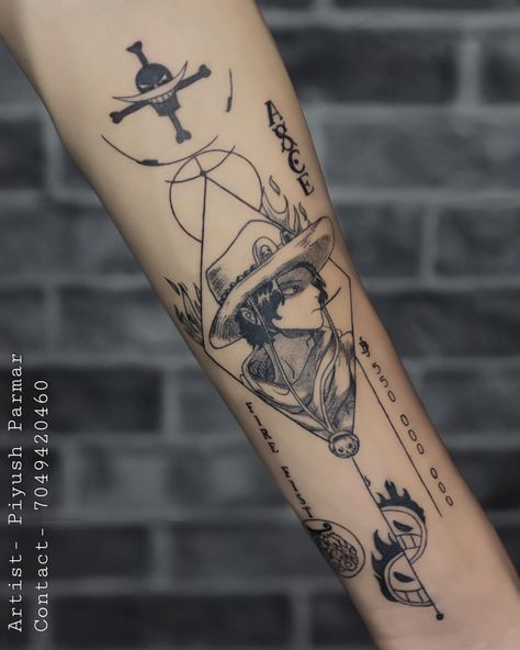 Portgas D Ace, also known as 'Fire Fist,' is a customized tattoo inspired by the popular anime One Piece. Each element in this tattoo symbolizes his distinct traits. Designed and Inked by: Piyush Parmar Contact us to realize your dream tattoo. Contact or DM on 7049420460 #firefistace #onepiece #portgasdace #animetattoo #customizetattoo #geomatrictattoo #tattoolife #tattoo #mangatattoo #acetattoo #onepiecetattoo #Inked #inkme #InkIt #piyush1202 #spartan_tattoos Fire Fist Ace Tattoo, Ace One Piece Tattoo Ideas, Whitebeard Tattoo, Portgas D Ace Tattoo, Geometric Universe Tattoo, Spartan Tattoos, Ace Tattoo One Piece, Fire Fist Ace, Ace Tattoo