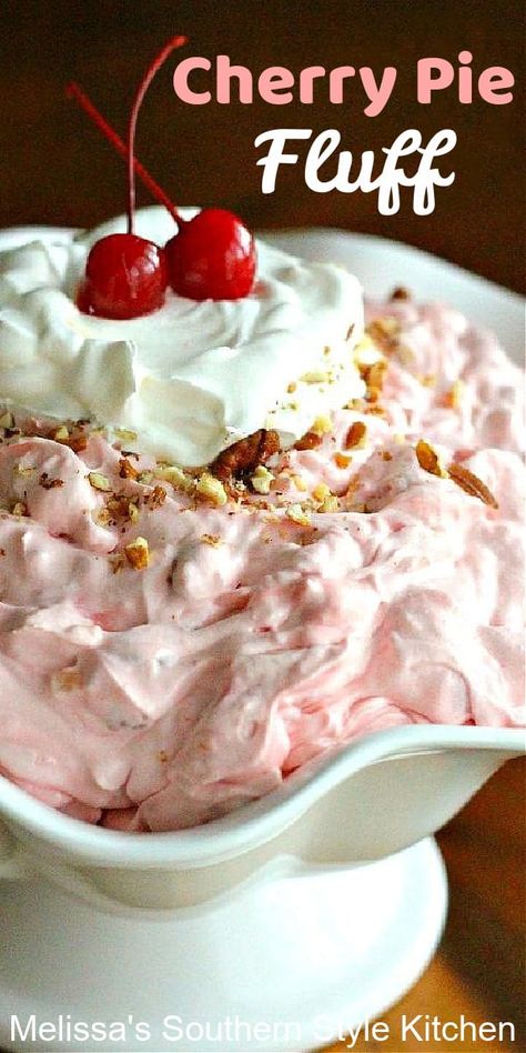 No Bake Cherry Pie, Cherry Fluff, Fluff Salads, Fluff Recipe, Fluff Desserts, Cherry Desserts, Jello Recipes, Cherry Recipes, Fruit Salad Recipes