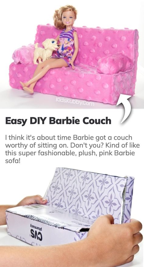 Diy Barbie Furniture How To Make, Diy Barbie Dollhouse, Diy Barbie Accessories, Barbie Furniture Diy Homemade, Diy Barbie Sofa, Barbie Couch, Diy Barbie Furniture Easy, Barbie Sofa Diy, Diy Barbie Stuff