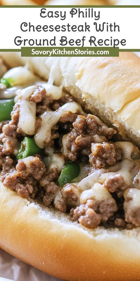 Craving a delicious, hearty meal that’s quick to make? This Easy Philly Cheesesteak with Ground Beef recipe is your answer! Perfect for busy weeknights, it’s a satisfying twist on a classic. Don’t forget to save this recipe for your next dinner idea in the Ground Beef Recipes collection! Chopped Philly Cheesesteak, Pampered Chef Ground Beef Recipes, Ground Beef Cheese Steak Sandwich, Ground Philly Cheese Steak, Ground Turkey Cheesesteak, Philly Beef Sandwiches, Hamburger Ground Beef Recipes, Hb Meat Recipes Ground Beef, Ground Turkey Philly Cheesesteak