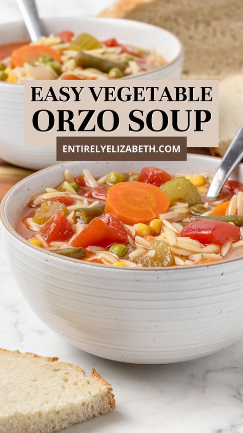 Soup Without Tomatoes Recipe, Bone Broth Veggie Soup Recipes, Lentil Orzo Soup, Non Meat Soups, Easy Healthy Soup Recipes Vegetarian, Chicken Veggie Orzo Soup, Aqua Cotta Soup, Summer Vegetable Stew, Easy Orzo Soup Recipes