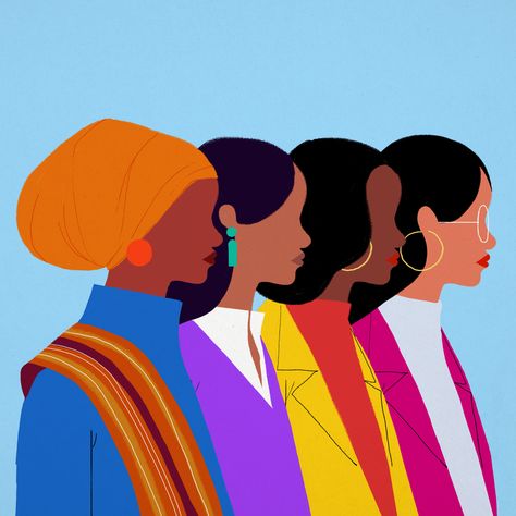 This illustration was created by Jovanna Tosello for International Women's Day. The piece features some of the freshman congress-women elected to office in the US: Ilhan Omar, Deb Haaland, Jahana Hayes, and Alexandria Ocasio-Cortez.   #illustration #illustrationart #illustrator #femaleempowerment #congress Feminism Art, Grl Pwr, Woman Illustration, Feminist Art, 그림 그리기, Ladies Day, Black Art, Girl Power, Female Art