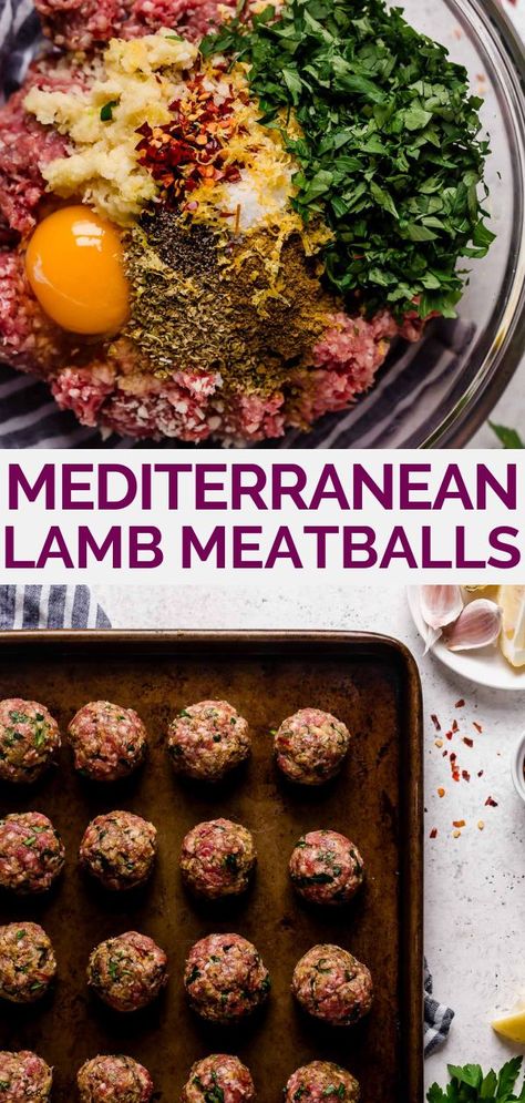 Meatballs Mediterranean, Baked Lamb Meatballs, Mediterranean Lamb, Lamb Meatballs Greek, Greek Roasted Potatoes, Mediterranean Meatballs, Romesco Sauce, Lamb Meatballs, Lamb Dishes