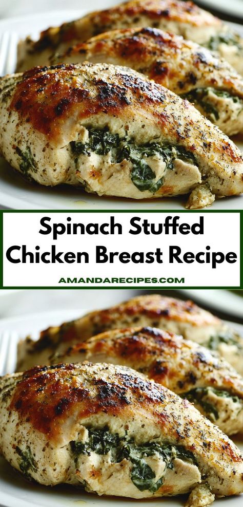 Searching for family-friendly dinner recipes? This Spinach Stuffed Chicken Breast is not only delicious but also a nutritious option that kids and adults will enjoy. Make mealtime stress-free and delightful with this easy recipe. Healthy Filling Chicken Recipes, Chicken Spinach Dinner Recipes, Cheesy Spinach Stuffed Chicken Breast, Creamed Spinach Stuffed Chicken, Healthy Dinner Entrees, Boneless Skinless Chicken Thigh Recipes With Spinach, Chicken Stuffing Recipes Easy, Healthy Dinner Chicken Breast, Spinach Stuffed Chicken Recipes