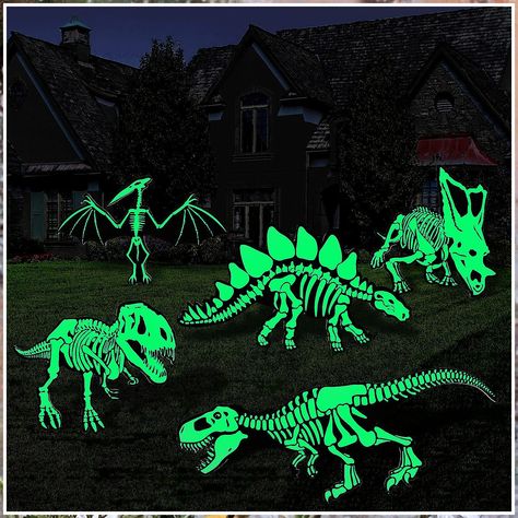 Large Halloween Yard Sign 5 Pack Glow in The Dark Skeleton Dinosaur Halloween Decoration Outdoor Scary Fluorescence Skeleton Front Yard Sign Luminous Dinosaur Yard Decoration for Halloween Party Prop Dinosaur Yard Decorations, Glow In The Dark Dinosaur, Halloween Dinosaur Decor, Dinosaur Halloween Party, Dinosaur Halloween Decorations, Front Yard Sign, Halloween Garden Decorations, Glow In The Dark Skeleton, Halloween Yard Signs