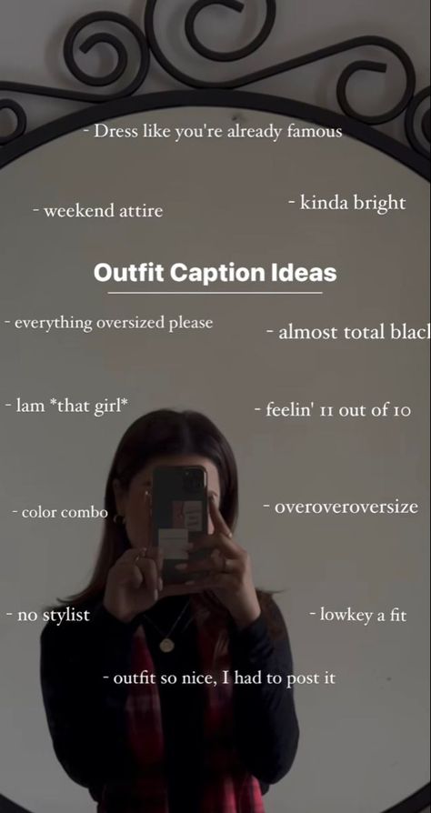 Outfit Caption Ideas, Outfit Captions, Mirror Selfie Outfit, Instagram Post Captions, One Word Instagram Captions, Short Instagram Quotes, Short Instagram Captions, Witty Instagram Captions, Instagram Captions For Selfies