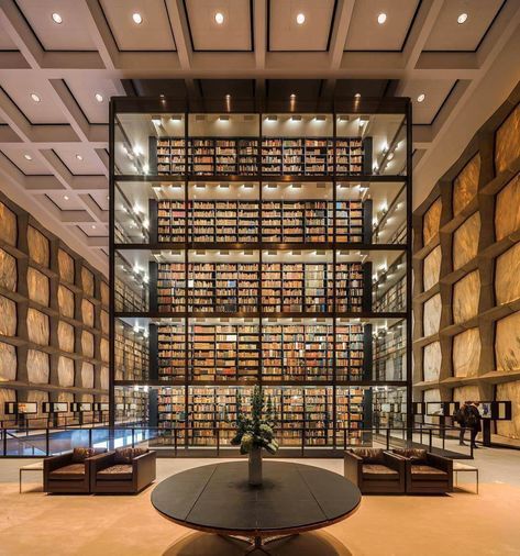 [Room] Beinecke Rare Book And Manuscript Library at the Yale University, designed by Gordon Bundshaft of SOM Beautiful Libraries, Ninth House, Beautiful Library, Library Architecture, Library Aesthetic, Dream Library, Yale University, Trondheim, Library Design