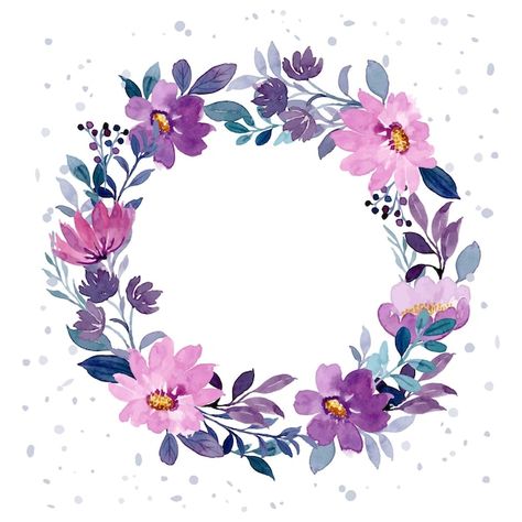 Purple floral wreath with watercolor | Premium Vector #Freepik #vector #birthday-flowers #flower-backdrop #flower-design #floral-flowers Purple Frames, Circle Border, Yellow Rose Flower, Wreath Drawing, Floral Wreath Watercolor, Watercolor Green, Flower Circle, Flower Pattern Design, Pink And Purple Flowers