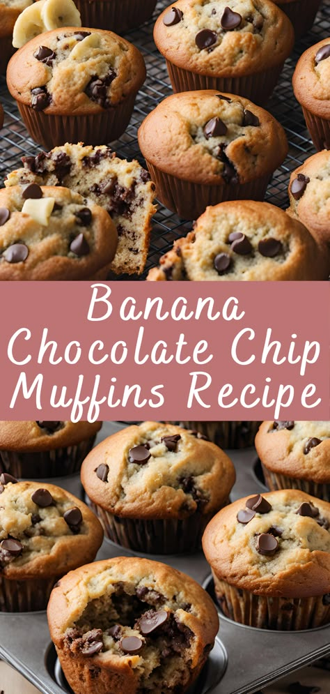 Best Banana Chocolate Chip Muffins Recipe | Cheff Recipes Banana Muffins One Banana, Banana Choc Chip Muffin Recipes, The Best Banana Bread Muffins, Banana Muffins With Butter, Best Chocolate Banana Muffins, Frozen Banana Muffin Recipes, Nana Chocolate Chip Muffins, One Bowl Banana Chocolate Chip Muffins, Chocolate Chip Banana Muffin Recipes