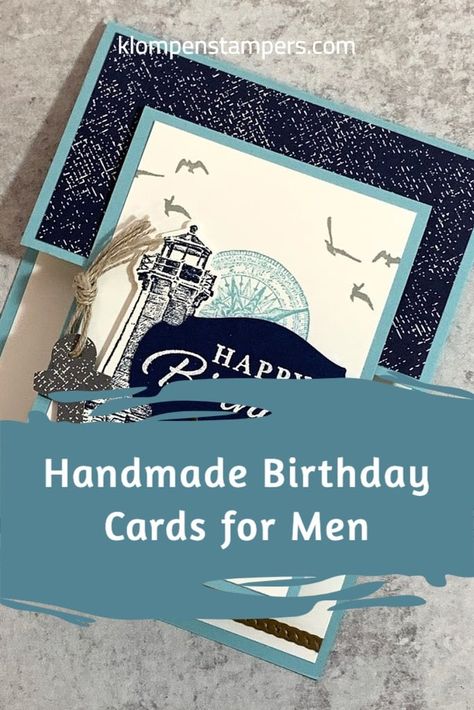 Do you need some birthday card ideas for the guys in your life? This handmade birthday card is a great fun fold card to make and super easy. This card features the Stampin’ Up! High Tide stamp set but I’ve got other examples on the blog that use other stamps. Check it out at www.klompenstampers.com #handmadebirthdaycards #diybirthdaycards #birthdaycardsforhim #masculinecards #jackiebolhuis #klompenstampers #stampinupcards #hightidestampinup Make Birthday Cards For Men, Male Homemade Birthday Cards, Stampin Up Husband Birthday Card, Male Birthday Cards Handmade For Men Diy, Birthday Cards For Guys Handmade, Man Cards Handmade, Masculine Fun Fold Cards, Male Birthday Cards To Make, Men’s Birthday Card Ideas