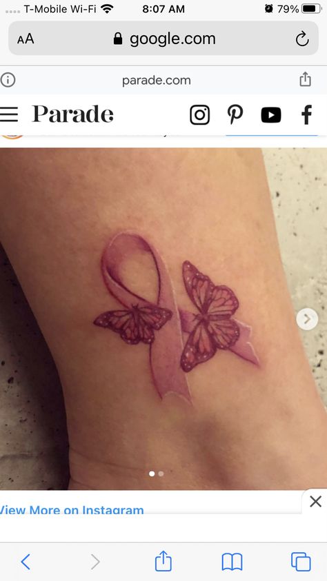 Butterfly With Pink Ribbon Tattoo, Pink Ribbon Tattoos Survivor, Spinal Fusion Tattoo, Ribbons Tattoo, Bc Tattoo, Pink Ribbon Tattoos, Survivor Tattoo, Mastectomy Tattoo, Awareness Tattoo