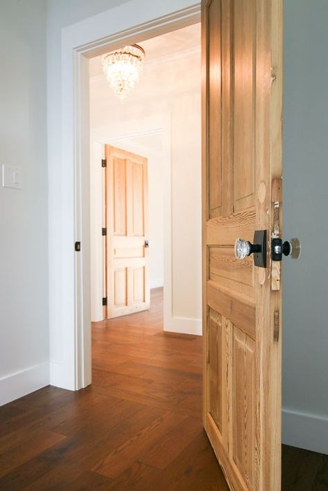 Solid Wood Bedroom Doors, Natural Wood Bedroom Doors, Inside Wood Doors, Raw Wood Doors Interior, Unfinished Door Ideas, Cedar Interior Doors, Unfinished Wood Doors Interior, Doors Interior Color Ideas, Hallway With Bedroom Doors