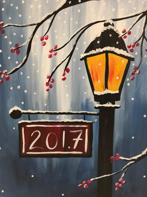 Painting Lanterns Diy, Winter Canvas Ideas, Sentimental Painting Ideas, Winter Wonderland Painting Ideas, Small Winter Paintings, Winter Drawings Ideas, Winter Sip And Paint Ideas, Cute Winter Drawings Easy, Aesthetic Christmas Painting Ideas Easy