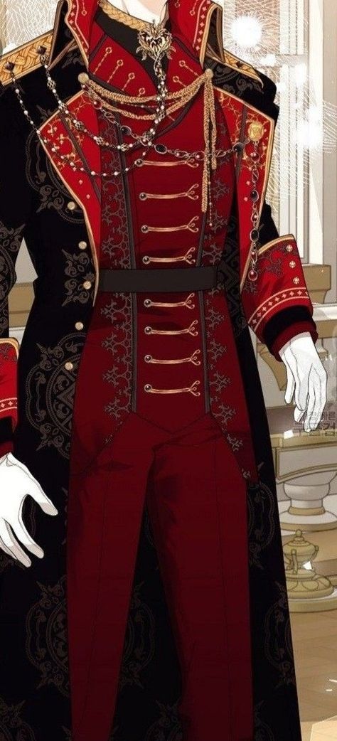 King Outfit Medieval, Royal General Outfit, Red Royal Outfit Male, Red Masquerade Outfit Men, Evil King Outfit, Royal Gaurd Outfits, Royal Suits For Men Aesthetic, Ball Attire For Men, Royal Clothes Drawing Male