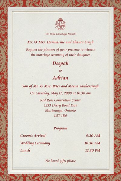 Click to magnify/shrink Marriage Cards Design Indian, Hindu Marriage Invitation Card Design, Marriage Invitation Cards Indian Hindu, Hindu Wedding Invitation Cards Marriage, Marriage Invitation Card Format, Hindu Wedding Invitation Wording, Indian Wedding Invitation Wording, Housewarming Greetings, Invitation Card Sample