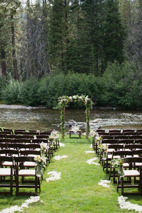 River Ceremony Wedding, Wedding On A Bridge, Weddings By Water, Wedding Venues Near Water, Forest River Wedding, Waterside Wedding Ceremony, River Side Wedding Ideas, By The Lake Wedding, Wedding By A Creek