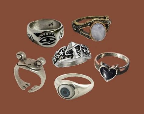 Alt Rings, Grunge Rings, Marauders Characters, Dr Jewelry, Y2k Rings, Grunge Accessories, Bullet Train, Diy Bracelet Designs, Dope Jewelry