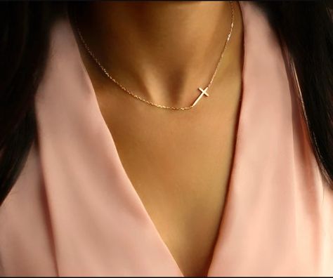 Easter Necklace, Cross Necklace Simple, Cross Necklace Gold, Simple Necklace Everyday, Sideways Cross Necklace, Dainty Cross Necklace, Cross Necklace Sideways, Cross Jewelry Necklace, Cross Gold