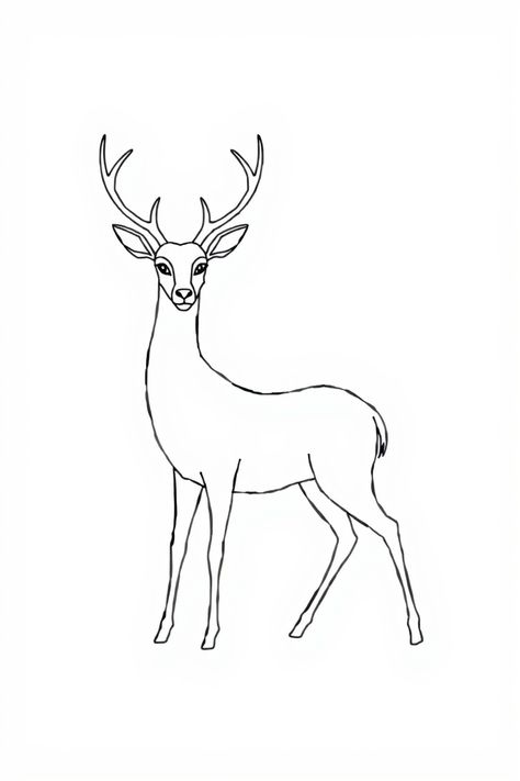 Check Out This Simple Line Drawing Of A Deer & 12+ Other Deer Drawing Ideas! #drawingideas #drawing Deer Horn Drawing, Rain Deer Drawings, Cartoon Deer Drawing Easy, Stag Drawing Easy, Deer Template Free Printable, Deer Sketch Simple, Simple Reindeer Drawing, Deer Drawing Simple, How To Draw A Deer