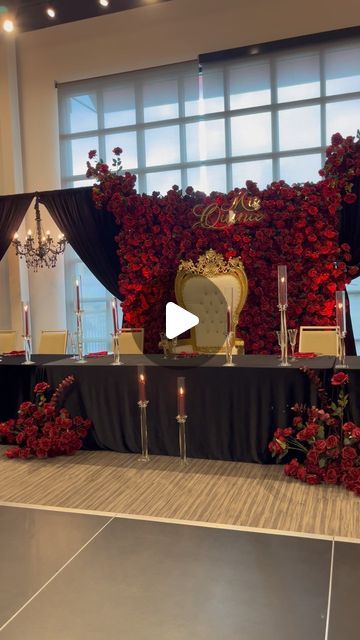 LOPEZ'S EVENTS & RENTALS LLC on Instagram: "Quince Head Table" Red Black Gold Quinceanera, Decoration For Quinceanera, Quinceanera Main Table Backdrop, Quince Head Table, Quinceanera Black Theme, Red Quince Backdrop, Red Quinceanera Decorations, Red Main Table Quinceanera, Red Quince Theme Main Table