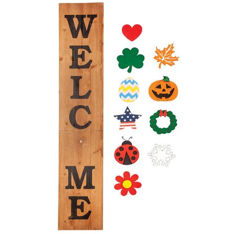 PRICES MAY VARY. Whimsical Welcome – Greet your guests year-round with this Wooden Welcome Sign that is detailed in festive flair for each season Interchangeable Magnets – You won’t miss the “O” in this welcome sign, since its magnetic shape can be swapped season after season; choose from 10 painted plaques that include a snowflake, heart, shamrock, Easter egg, flower, ladybug, Americana star, autumn leaf, pumpkin and Christmas wreath Indoor/Outdoor Use – Thoughtfully designed for both indoor an Interchangeable Welcome Sign, Christmas Wreaths Indoor, Snowflake Heart, Wood Welcome Sign, Wooden Welcome Signs, Diy Letters, Diy Wood Signs, Outdoor Porch, Chalk Couture