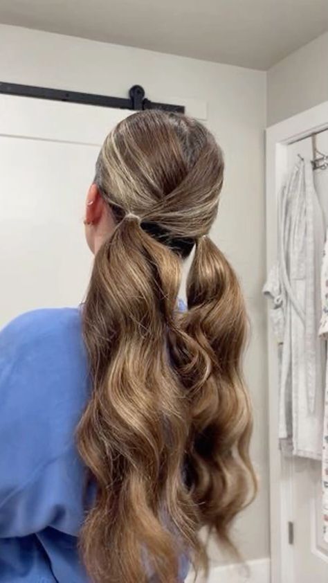 Headband And Pigtails, Sadie Hawkins Hairstyles, Cute Long Brown Hairstyles, Cross Ponytail Hairstyles, School Hairstyles Brunette, Cute Pigtails For Long Hair, Veterans Day Hairstyles, Updo Hair For Work, Cute Practice Hairstyles