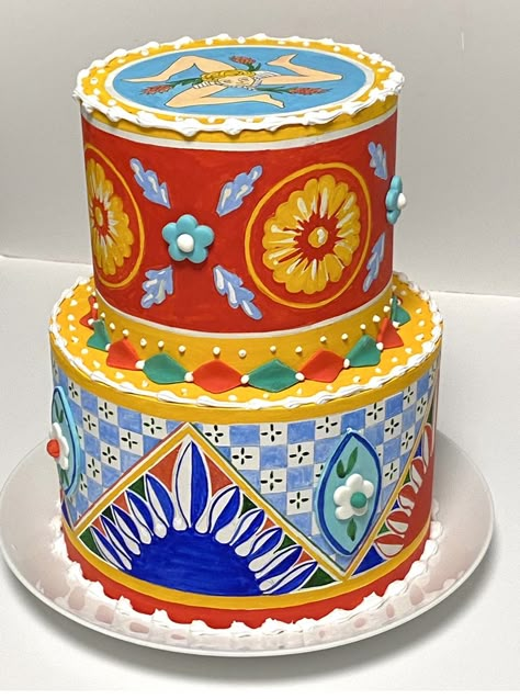 Franks Recipes, Sicilian Decor, Sicilian Art, Sicily Food, Italian Party, Sicilian Lemon, Lemon Decor, Dress Cake, Colorful Cakes