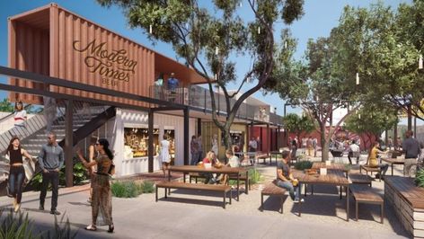 Container Park, Shipping Container Design, Container Cafe, Container Bar, Sport Center, Food Park, Entry Design, Recycling Containers, Container Ideas