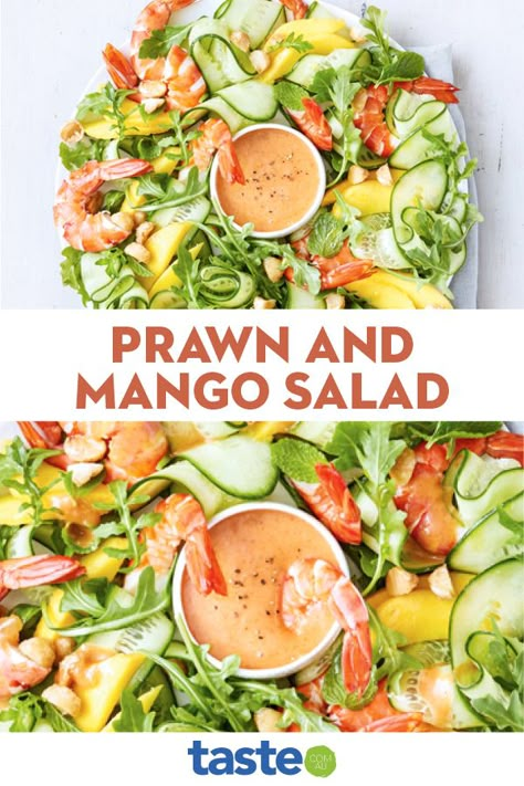 Prawn Mango Salad, Best Salad Recipes Healthy, Mango Vinaigrette, Mango Salad Recipe, Sea Food Salad, Salad Recipes Healthy Lunch, Salad Recipes Lunch, Prawn Salad, Sea Food Salad Recipes