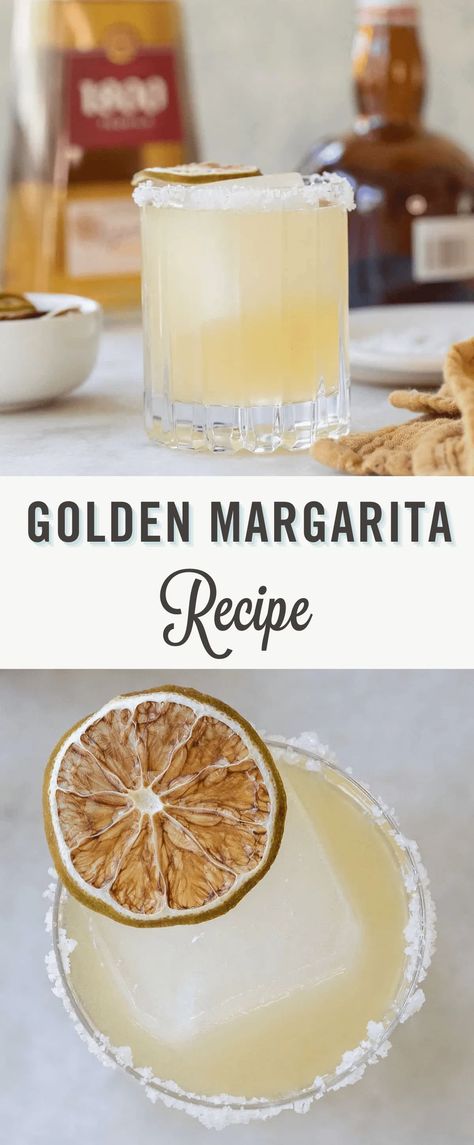 Everything you need to know to make the best golden margarita. This recipe only uses 4 simple ingredients and it's easy to make. It tastes like a Grand Marnier margarita, smooth and refreshing! Once you make this drink, you'll never use a margarita mix again! #goldenmargarita #margarita #goldmargarita Golden Margarita Recipes, Yellow Margarita, Cutwater Margarita, Mango Margarita Recipe On The Rocks, Marguerita Drink Recipe, Grand Marnier Margarita, Golden Margarita, Cointreau Margarita, Margarita Night