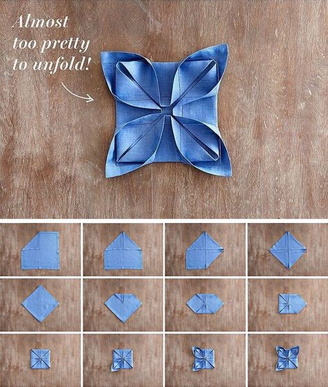 Fancy Napkin Folding, Paper Napkin Folding, قلادات متدلية, Fabric Folding, Napkin Folds, Geometric Origami, Fabric Origami, How To Fold Towels, Origami Paper Art