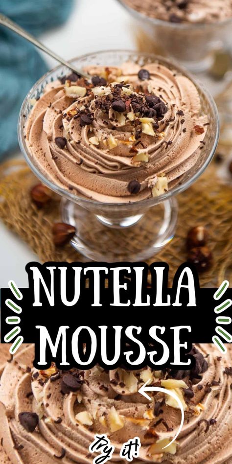 Nutella Recipes Gluten Free, Hazelnut Mousse Recipe, Deserts With Nutella Easy, Nutella Mousse Filling, Gluten Free Nutella Desserts, Simple Light Dessert Recipes, Nutella Chocolate Mousse, Nutella Pudding Recipe, At Home Dessert Recipes