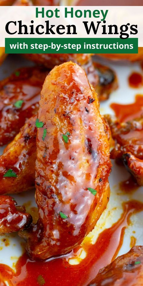 Dive into the bold flavors of our sticky, sweet and hot honey wings. Baked to a crispy finish, these wings are the ultimate finger food to elevate any gathering. Ready in just 15 minutes of hands-on time! Hot Honey Boneless Wings, Hot Honey Bourbon Wing Sauce, Sweet And Hot Wing Sauce, Honey Hot Wings Recipes, Hot Honey Chicken Wings Oven Baked, Honey Baked Chicken Wings, Hot Honey Recipe Chicken Wings, Hot Honey Wings Recipes, Hot Honey Wing Sauce