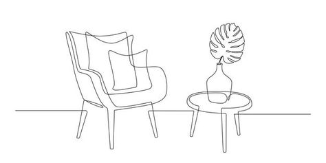 Continuous one line drawing of armchair ... | Premium Vector #Freepik #vector #background #business #abstract #house Line Art Interior Design, Furniture Line Drawing, Interior Design Tattoo, House Line Art, Continous Line Drawing, Interior Design Vector, Dremel Engraving, Abstract Icons, Interior Design Illustration