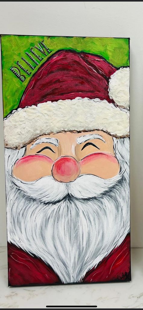 Santa Claus Canvas Painting Easy, Christmas Painted Canvas, Santa Paintings Easy, Christmas Canvas Ideas Easy, Santa Canvas Painting Easy, Christmas Art Ideas For Teens, Painting Santa Faces Easy, Santa Paintings On Canvas Easy, Easy Holiday Painting