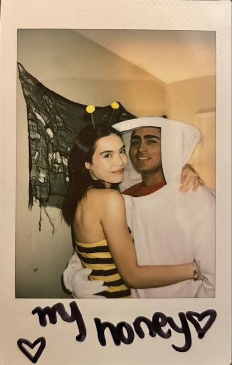 Bee And Bee Catcher Costume, Couple Halloween Costumes Bee And Bee Keeper, Bee And Bee Keeper Costume Couple, Womens Bee Costume, Bee And Honey Costume, Bee And Beekeeper Costume, Bumble Bee And Bee Keeper Costume, Bee Halloween Costumes Women, Bee Couple Costume