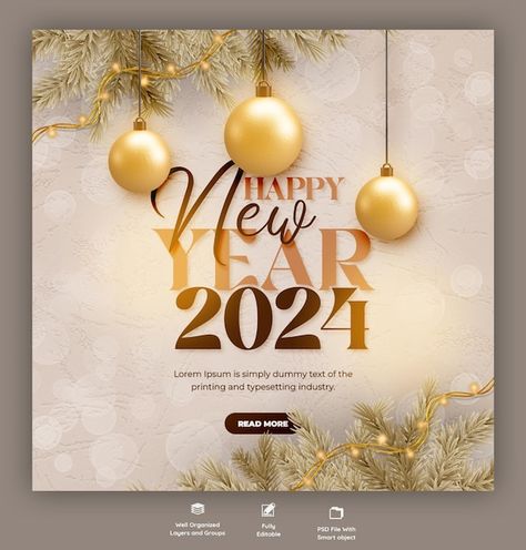 Celebration Social Media Post, New Year Celebration Poster, New Years Banner Design, New Years Social Media Post, Happy New Year Posters, New Year Poster Design Graphics, Happy New Year Social Media Post Design, New Year Posts Social Media, Happy New Year Template Design