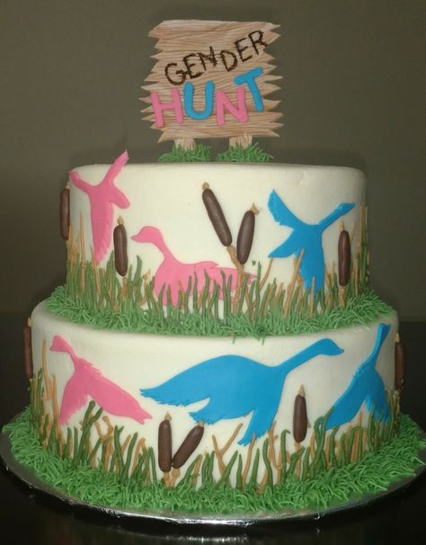 Duck hunting gender reveal cake Duck Hunter Gender Reveal Party, Drake Or Hen Gender Reveal Party Ideas, Gender Reveal Ideas Duck Theme, Gender Reveal Cake Country, Duck Hunting Gender Reveal Party, Duck Hunt Gender Reveal, Duck Gender Reveal Ideas, Gender Reveal Ideas Duck Hunting, Gender Reveal Ideas Hunting