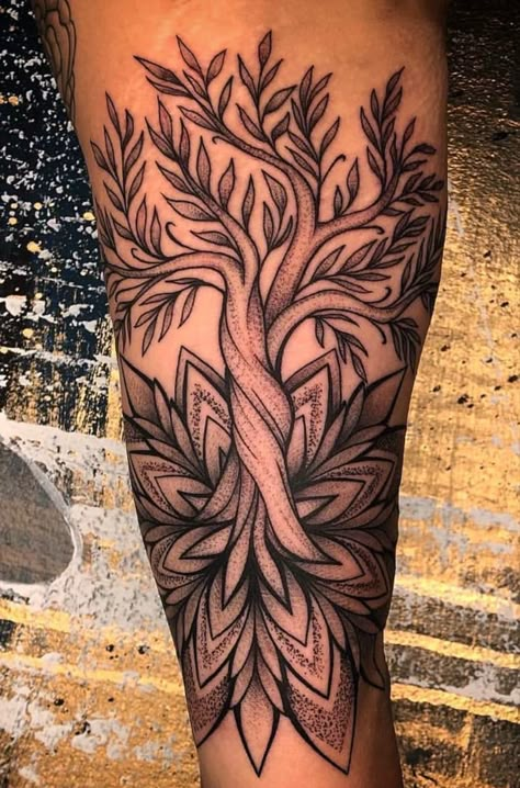 Plant Themed Tattoo Sleeve, Tree Of Life Sleeve Tattoo Women, Mandala Body Tattoo, Filling In Sleeve Tattoo Spaces, Front Of Shin Tattoos For Women, Back Of Leg Sleeve Tattoo, Bottom Of Leg Tattoo Women, Tree Of Life Leg Tattoo, Ornamental Leg Tattoo Women