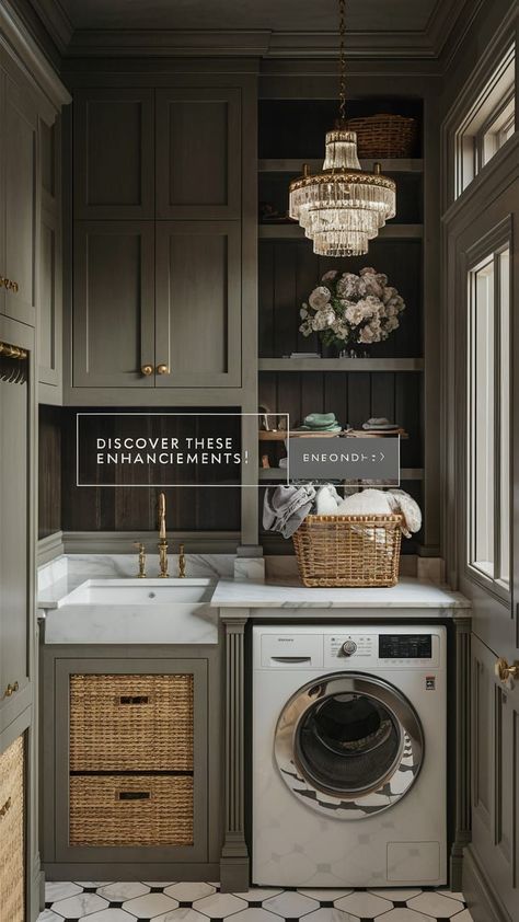 [AffiliateLink] Luxury Transformations: Small Laundry Room IdeasUnveil Transformative Luxury Ideas For Small Laundry Rooms That Make A Big Impact. Elevate Your Space With Elegance And Style!  #Sophisticatedspaces #Compactdesign #Elegantliving #Luxurytransformations #Smallrooms #Laundryroomdesign #pantrylaundryroomcombodesign Italian Laundry Room Ideas, Grey Laundry Cabinets, Small Laundry Room Litter Box Ideas, Grey And White Laundry Room Ideas, Small Laundry Room Ideas Green, Brown Laundry Room Ideas, Laundry Room With Powder Room, Laundry Room With Built Ins, Dark Painted Laundry Room