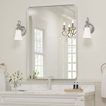 Clavie 24-in W x 36-in H Silver Framed Wall Mirror in the Mirrors department at Lowes.com Bathroom Mirrors Ideas, Boho Mirror Wall, Brushed Nickel Mirror, Small Entryway Ideas, Mirrors For Bathroom, Farmhouse Mirror, Boho Mirror, Farmhouse Mirrors, Small Entryways