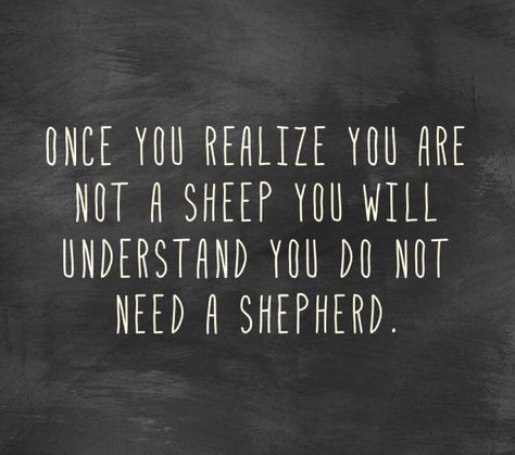 Once you realize you are not a sheep you will understand you do not need a shepherd. Dont Be A Sheep Quotes Truths, Quotes Life Change, Sheep Quote, Love Humanity, Black Sheep Of The Family, Life Change, A Sheep, Mind Body And Soul, Black Sheep