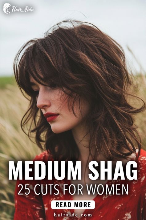 Get inspired by these stunning medium shag cuts that showcase natural beauty and flair. 🌟🌸 Medium Shag Hair With Curtain Bangs, Shag With Choppy Layers, Big Hair Medium Length, Medium Shag Bob Haircut, 80s Medium Hair, Shag Hairstyles Over 40 Shaggy Haircuts, Midlength Haircuts Choppy, Tons Of Layers Haircut, Razor Layers Medium Long Hair