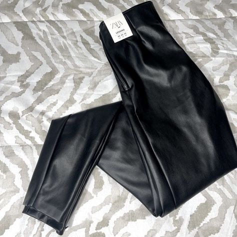 Zara Black Faux Leather High-waist Leggings Black High Waist, Zara Pants, Faux Leather Leggings, Girly Outfits, Leather Leggings, Zara Black, Leggings Shop, High Waisted Leggings, Black Faux Leather