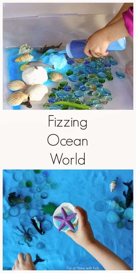 Simple Small Worlds:  Fizzing Hidden Ocean World from Fun at Home with Kids Trips For Kids, Ocean Theme Preschool, Ocean Unit, Ocean Activities, Summer Preschool, Ocean World, Home With Kids, Sensory Boxes, Virtual Field Trips