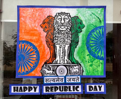 Chart For Republic Day, Poster On Republic Day Of India, 26 January Republic Day Poster Drawing, Republic Day Backdrop Ideas, Independence Day Chart Ideas, Republic Day Poster Ideas, Republic Day School Decoration, Poster On Republic Day, Republic Day Painting Ideas