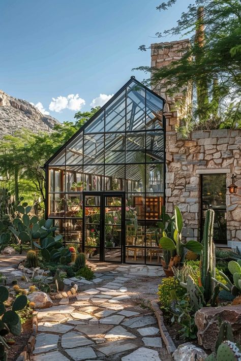 Plant Covered House, Greenhouse Home Architecture, Green House Attached To Kitchen, Secret Garden Greenhouse, Greenhouse In Home, Green House Attached To House Courtyard, 2 Story Greenhouse, Upstairs Greenhouse, In Home Greenhouse