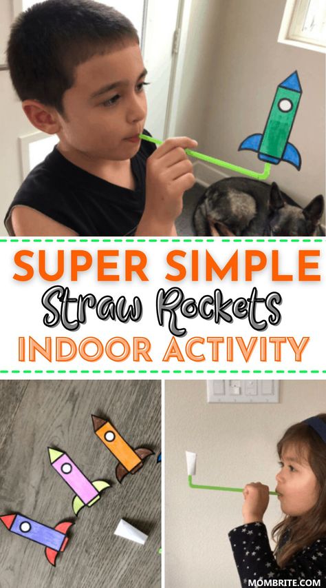 Flying Rocket Craft For Kids, How To Make A Rocket Ship, Rocket Activities For Preschool, Rockets Preschool, Steam For Preschool, Preschool Rocket, Rocket Activity, Straw Rockets, Paper Rocket