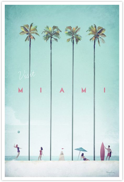 Miami Vintage Travel Poster - Art Print by Henry Rivers / Travel Poster Co. Miami Posters, Miami Travel, Postal Vintage, Surf Poster, Miami Art, Vintage Travel Poster, Poster Vintage, Vintage Travel Posters, Rock Climbing