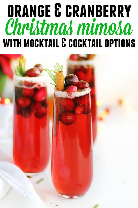 Orange cranberry mimosa mocktail or cocktail recipe! A gorgeous and festive holiday drink for everyone in the family // Rhubarbarians // Christmas cocktail / Christmas mocktail / Christmas punch / #christmas #holidaydrinks #mocktail #rhubarbarians Mimosa Mocktail, Cranberry Mimosas, Cranberry Mimosa, Holiday Mocktail, Christmas Mocktails, Festive Holiday Drinks, Christmas Drinks Alcohol Recipes, Cranberry Thanksgiving, Christmas Drinks Alcohol